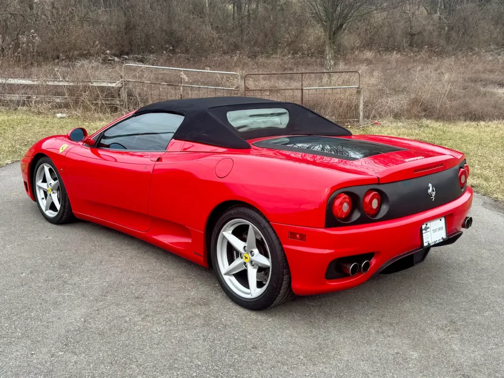 Ferrari 360 Spider rear view red convertible with classic round taillights