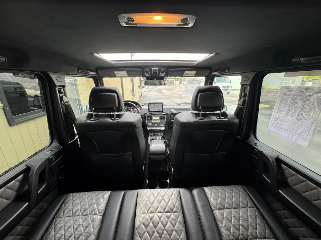 2018 Mercedes-Benz G63 AMG rear seating with diamond-stitched leather and sunroof