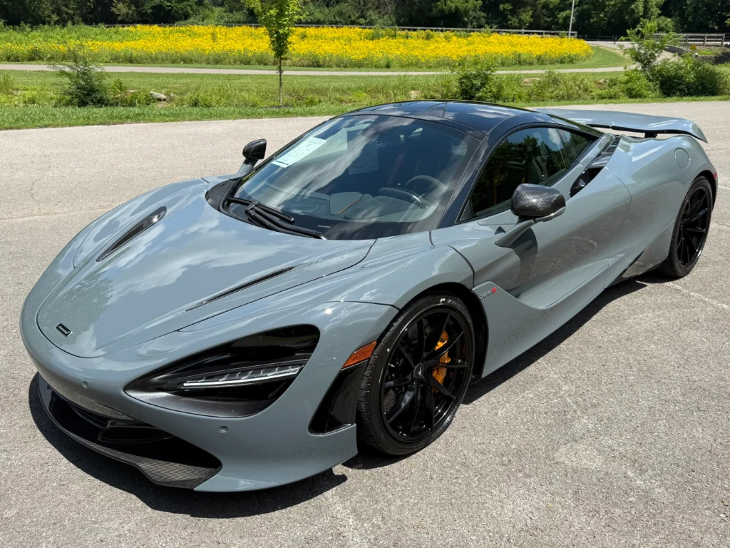 2019 McLaren 720S Performance trim in gray with black wheels and orange brake calipers.