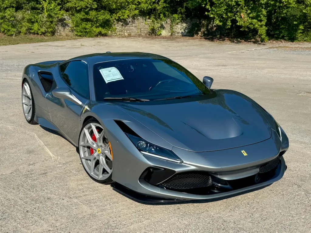Ferrari F8 Tributo front view gray supercar aerodynamic design