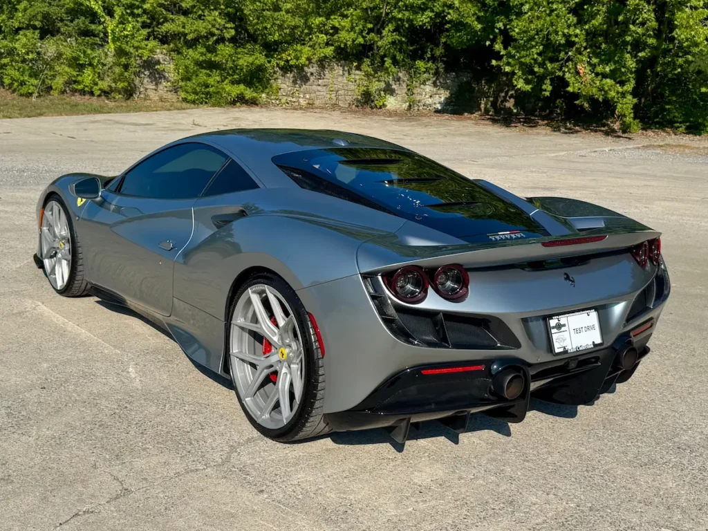 Ferrari Portofino rear view gray convertible with dual exhaust