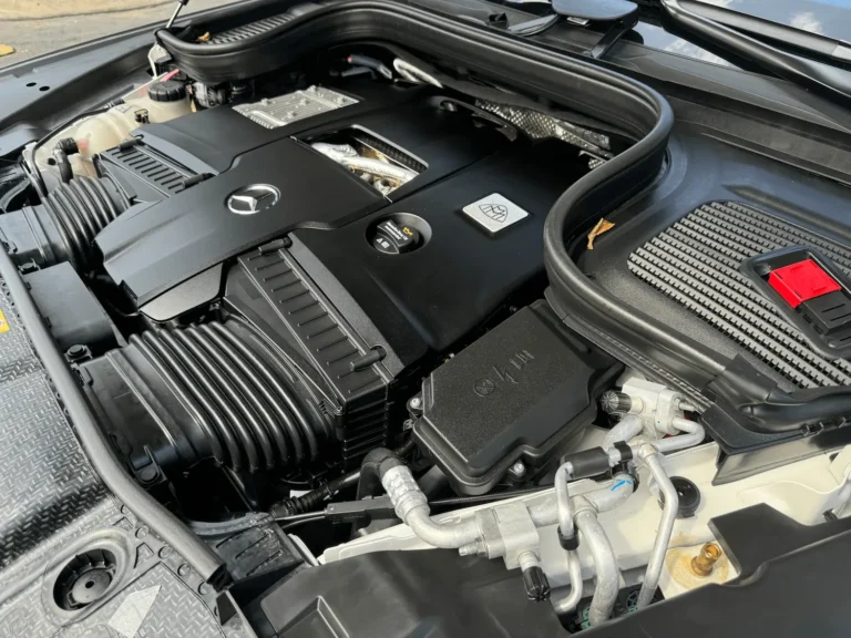 Engine bay of the 2021 Mercedes-Benz GLS 600 Maybach, showcasing the powerful 4.0L V8 Biturbo engine with EQ Boost.