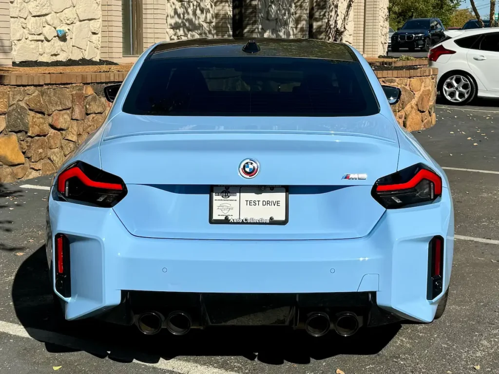 2023 BMW M2 rear view with quad exhaust and LED taillights