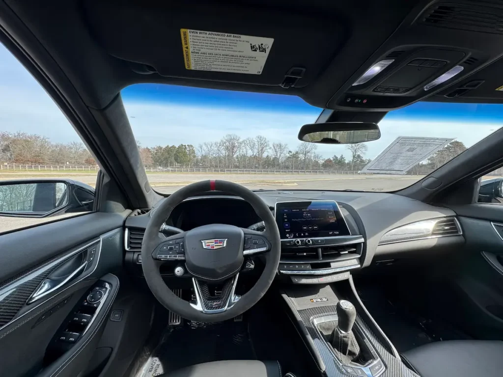 2023 Cadillac CT5-V Blackwing cockpit with manual shifter and sport steering wheel