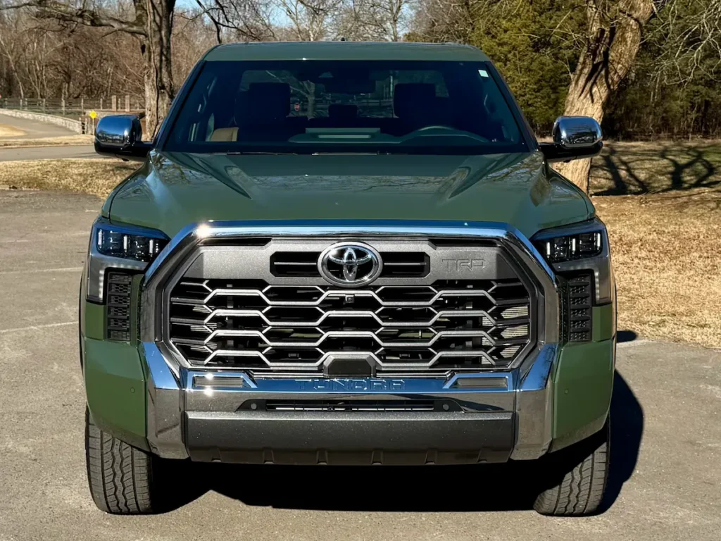 Front view of green 2023 Toyota Tundra 1794 Edition with TRD Off-Road Package