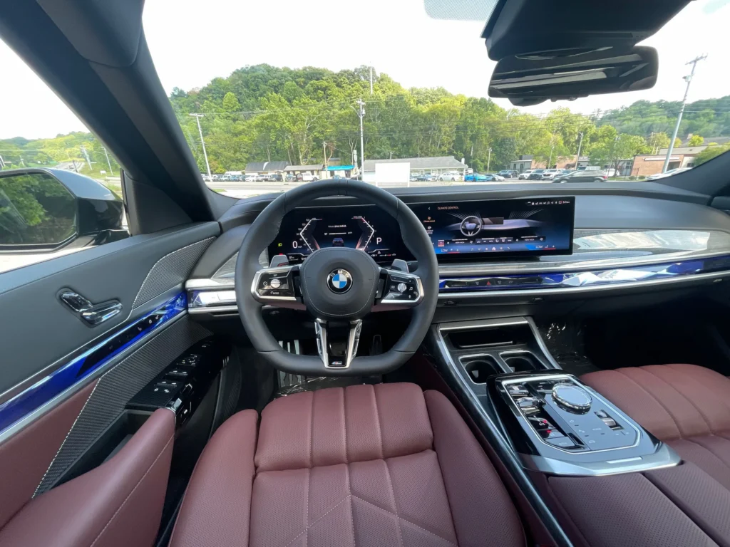 2024 BMW 760i interior in black leather with luxurious features. Pinnalce of 7 Series