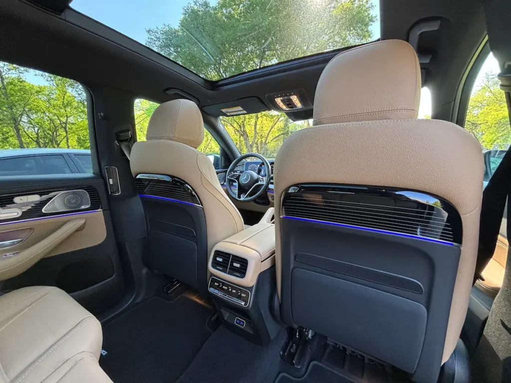 2024 Mercedes-Benz GLS 580 second-row seating with rear climate controls and panoramic roof