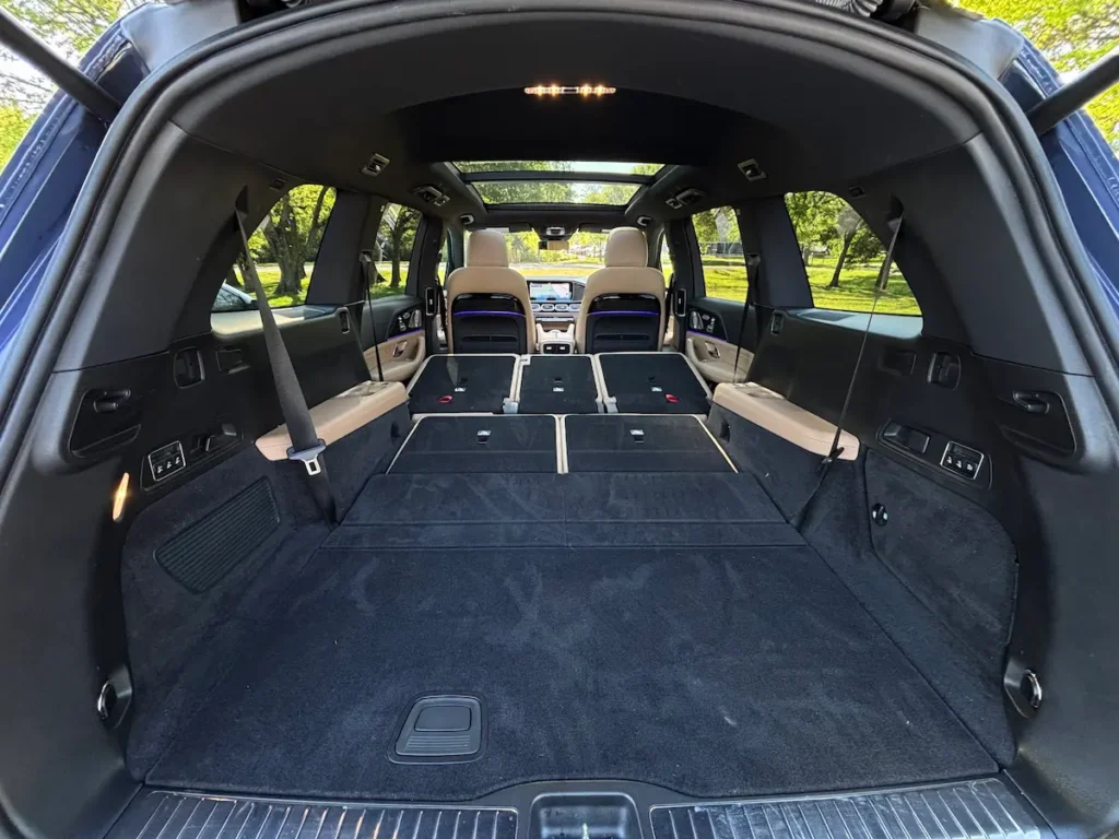 2024 Mercedes-Benz GLS 580 cargo area with second and third rows folded flat