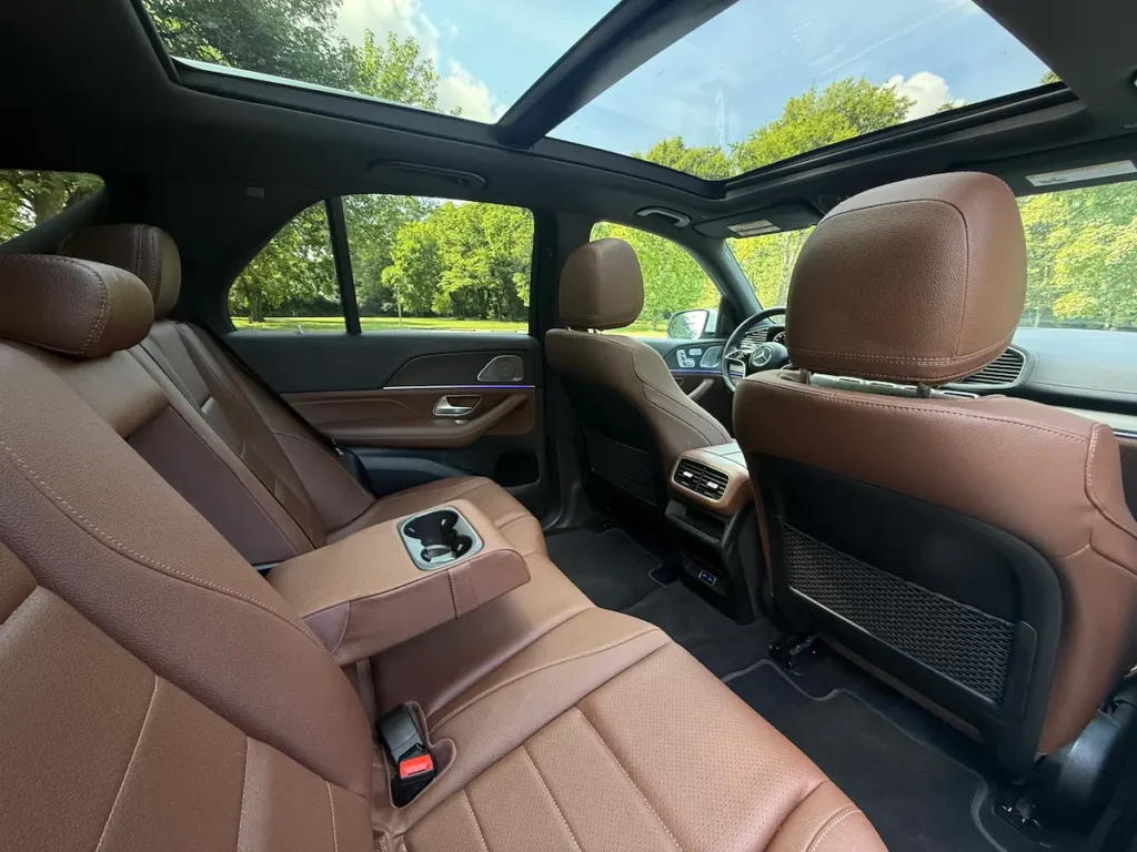 2024 Mercedes-Benz GLE 350 rear seats with brown leather and panoramic roof