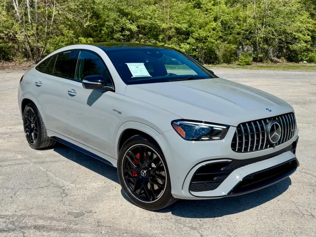 Gray 2024 Mercedes-Benz GLE 63 S AMG luxury SUV shown from the front exterior angle