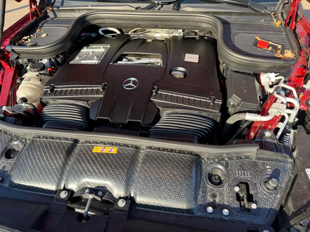 4.0L V8 Biturbo engine of the 2024 Mercedes-Benz GLS 580, showcasing advanced engineering and power.