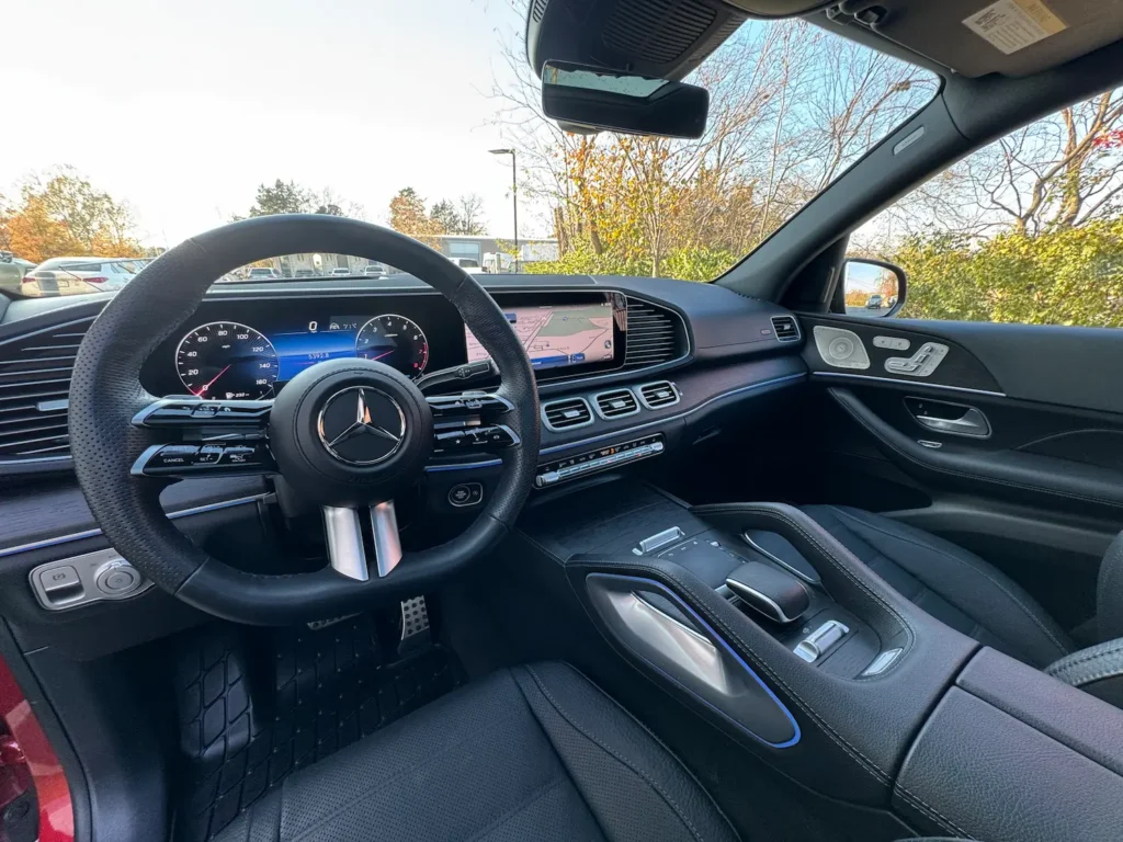 2024 Mercedes-Benz GLS 580 interior featuring a digital dashboard, premium leather, and advanced technology.