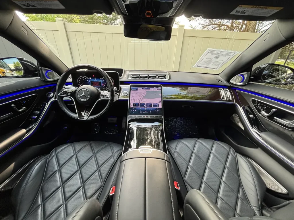2024 Mercedes-Benz S 580 front cabin with luxury dashboard and screens