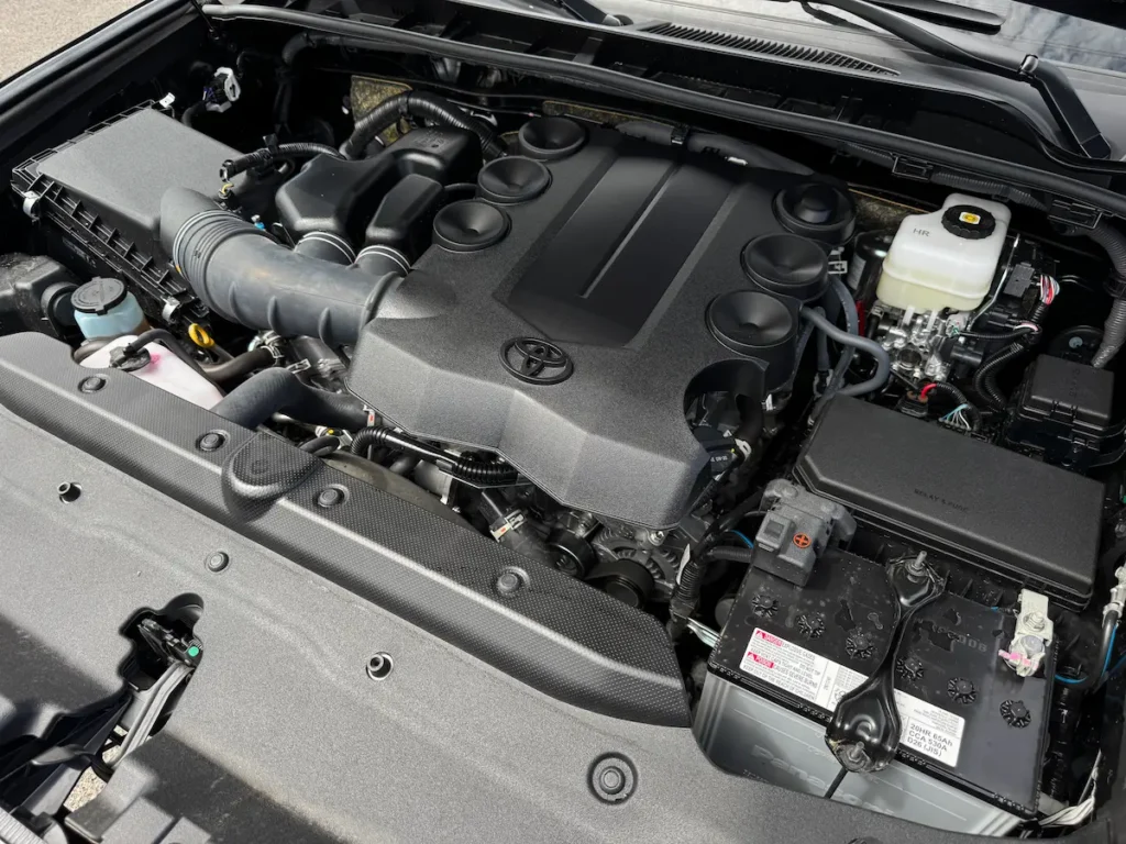 Engine bay of a 2024 Toyota 4Runner with the 4.0-liter V6 engine.