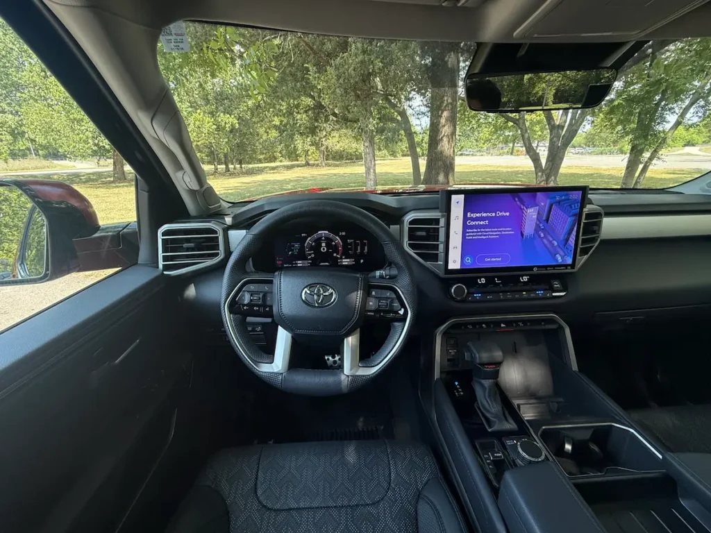 Driver cockpit interior of 2024 Toyota Tundra Limited with large touchscreen