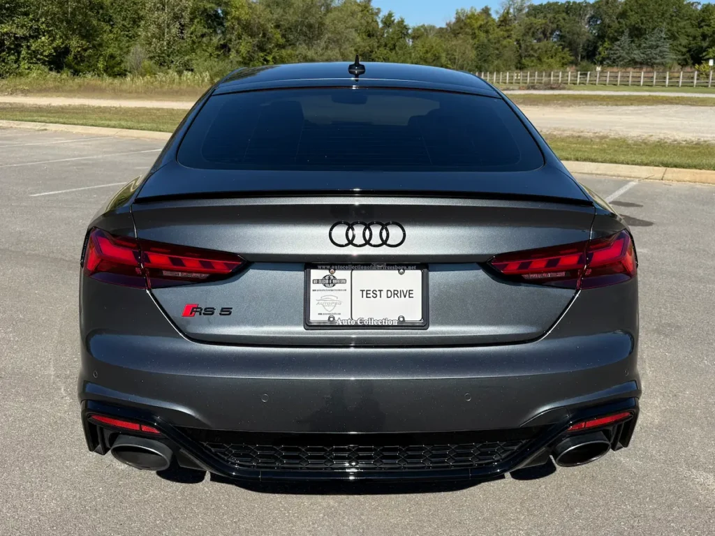 2025 Audi RS5 gray rear exterior, used performance coupe with Audi RS styling