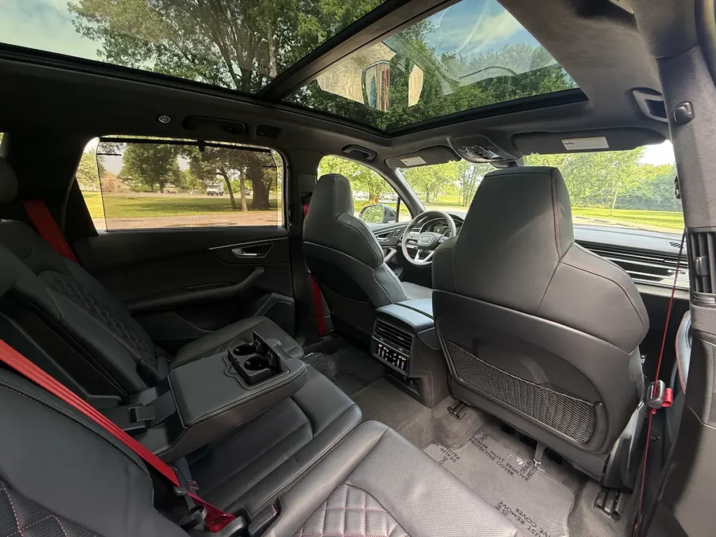 Audi SQ7 rear seats with panoramic sunroof and luxury interior space