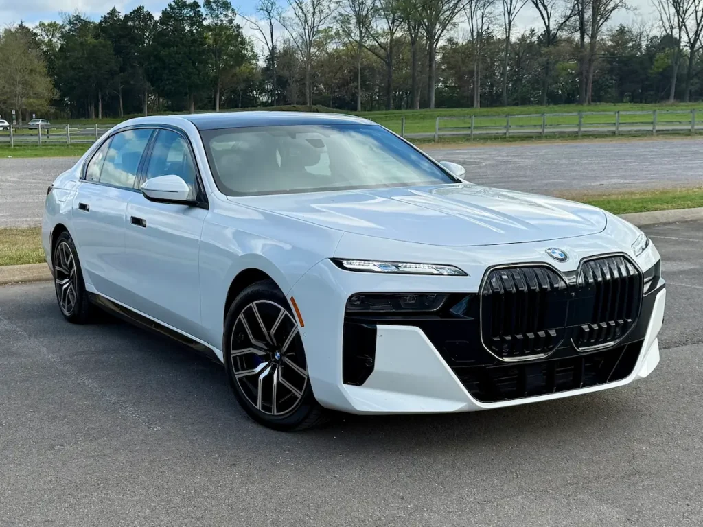 2025 BMW 760i white exterior front angle luxury sedan