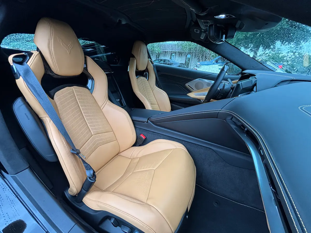 Two-tone leather seats in a 2025 Chevrolet Corvette Z06 3LZ