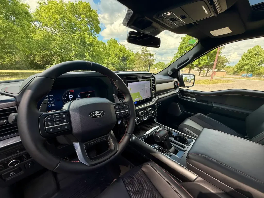 Dashboard and front interior of a gray 2025 Ford F-150 Raptor