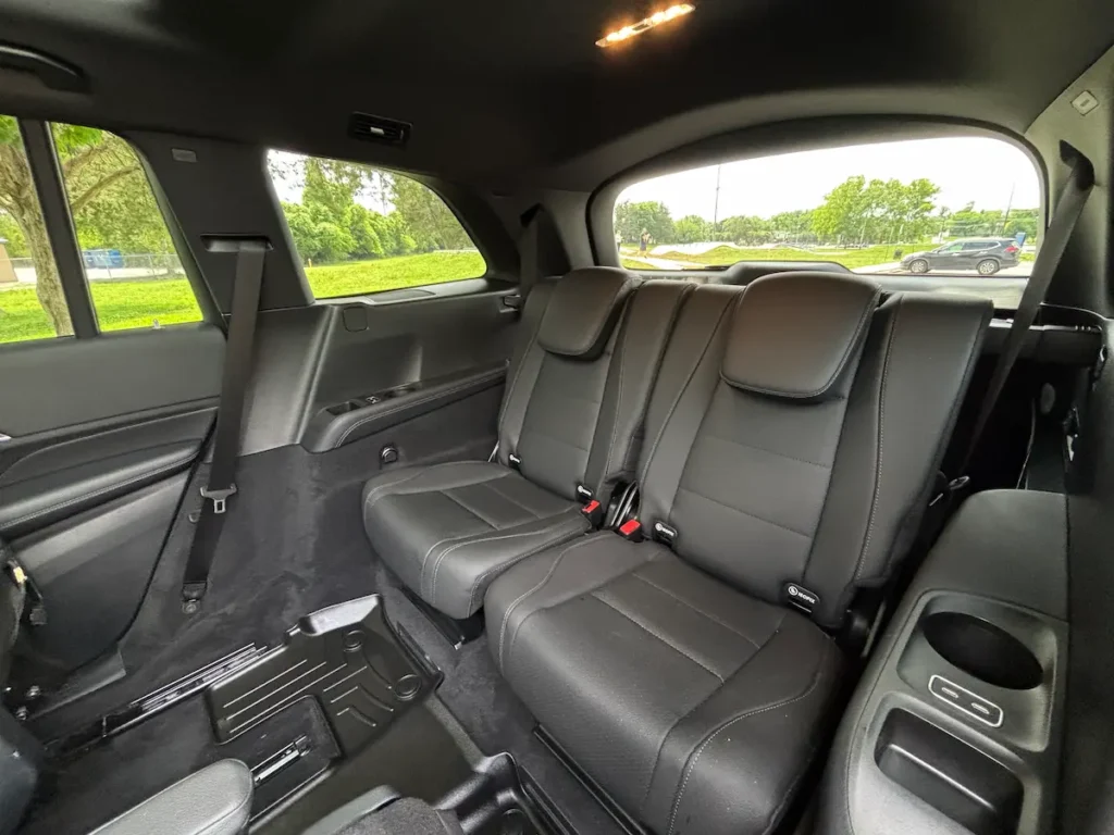 2025 Mercedes-Benz GLS 450 third-row seats with black leather upholstery and cup holders
