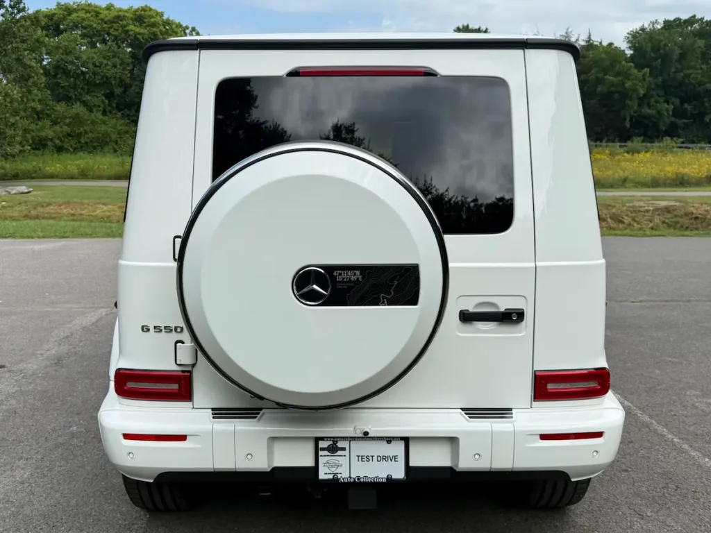 2025 Mercedes-Benz G550 rear view with spare tire and LED taillights