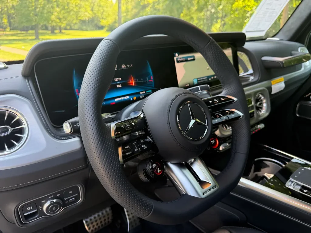 2025 Mercedes-Benz G63 AMG steering wheel with AMG drive unit controls and digital cluster