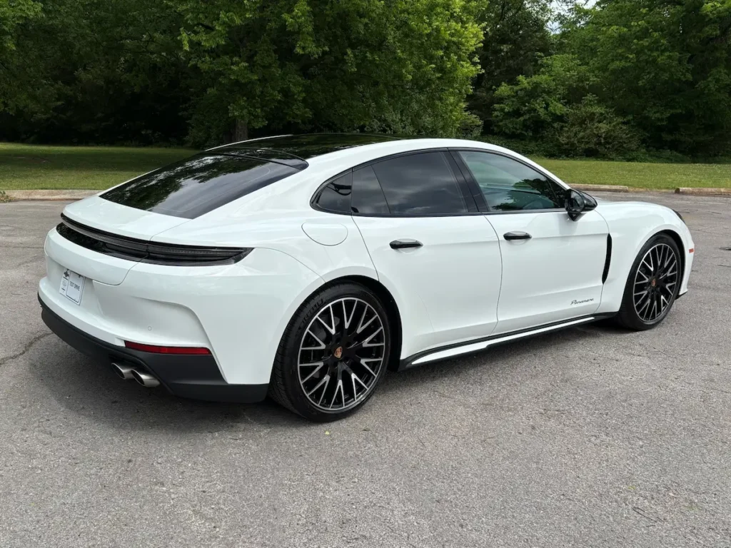 2025 Porsche Panamera white rear exterior, used performance sedan