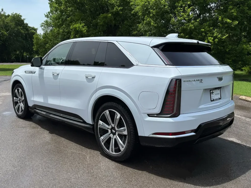 2026 Cadillac Escalade IQ white rear exterior electric luxury SUV