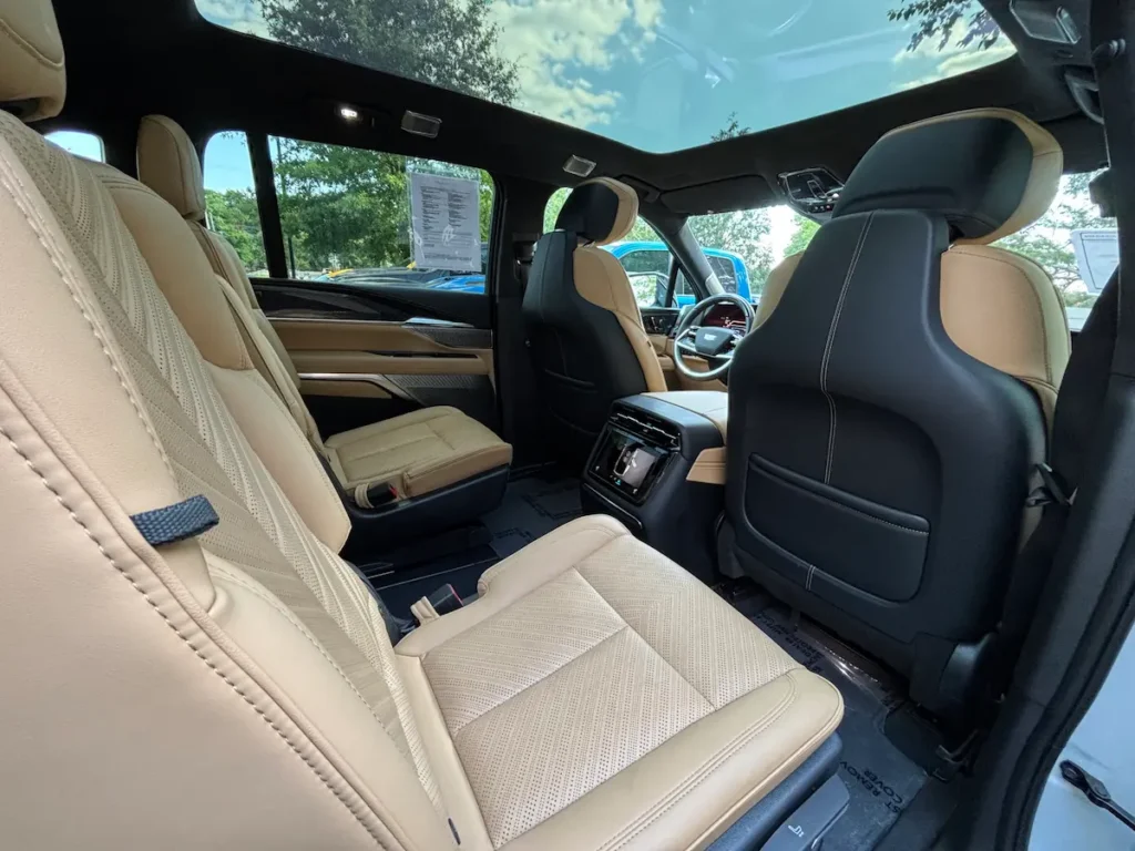 2026 Cadillac Escalade IQ rear seat interior with luxury SUV seating
