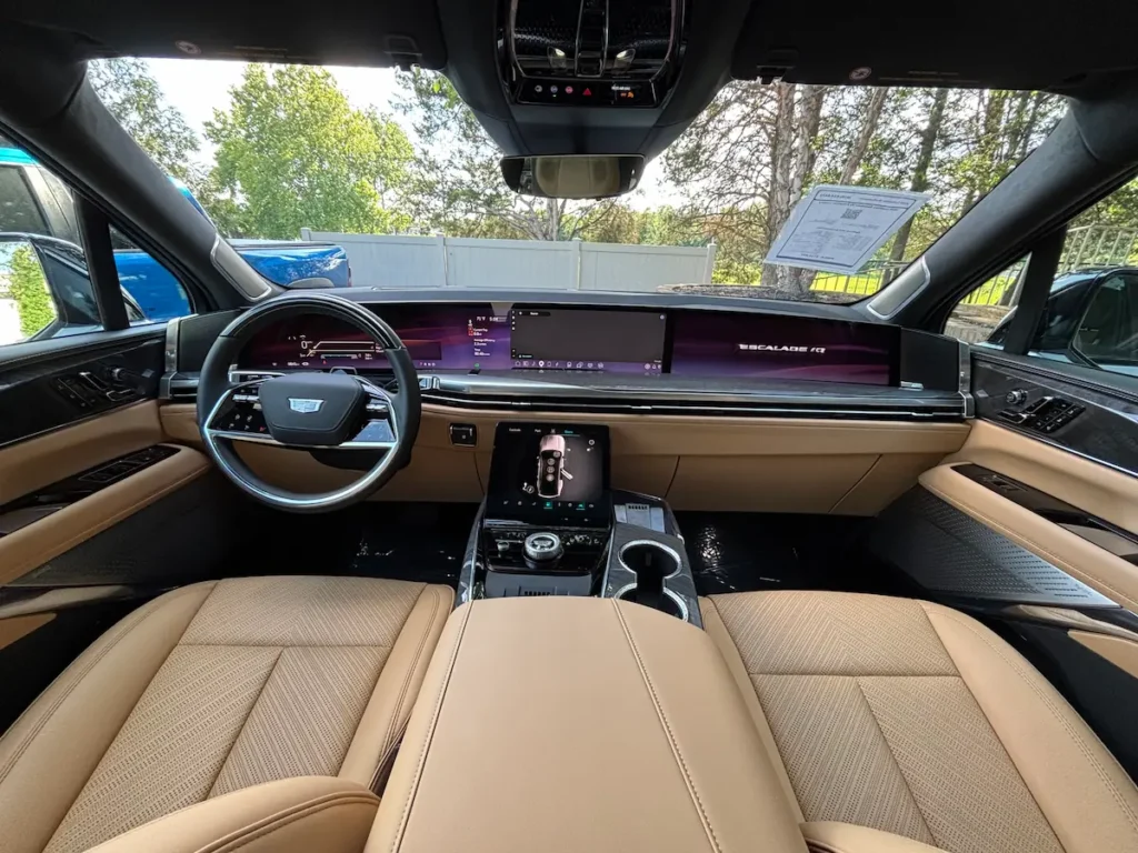 2026 Cadillac Escalade IQ front cabin with luxury electric SUV display