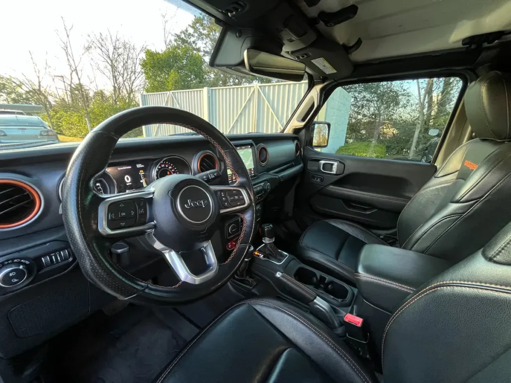 Jeep Gladiator Mojave interior with leather seats and dashboard layout