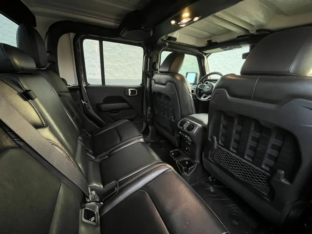 Rear seat interior of Jeep Gladiator Mojave with leather upholstery