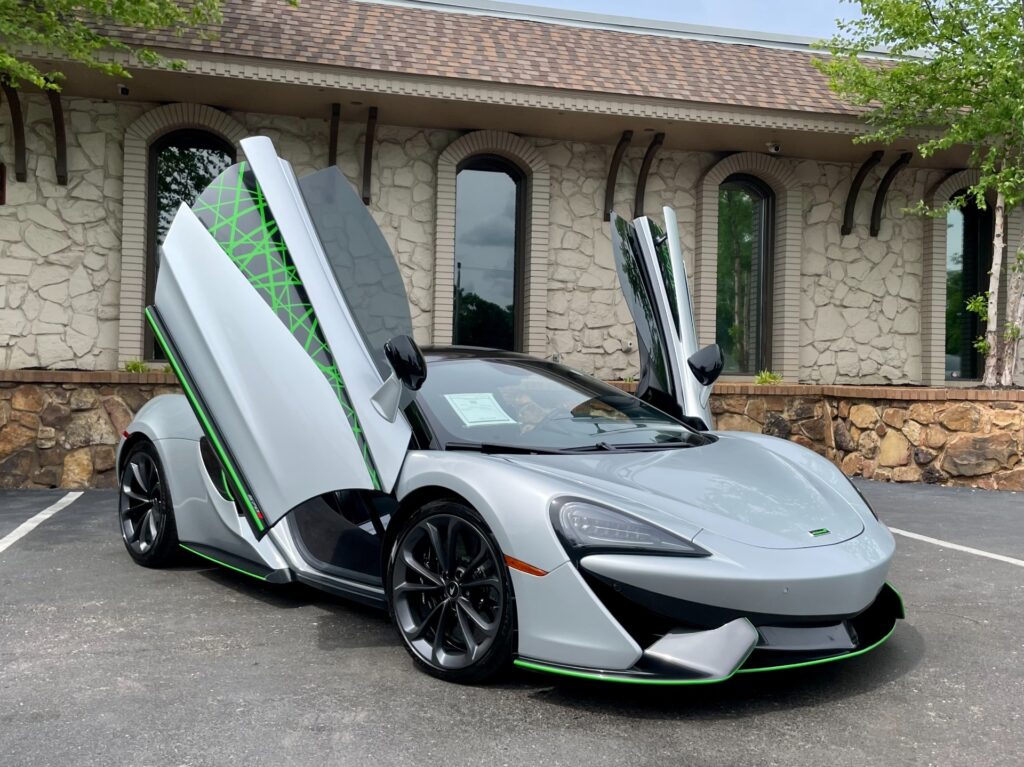 2020 McLaren 570S in gray and green with nose lift and luxury pack.