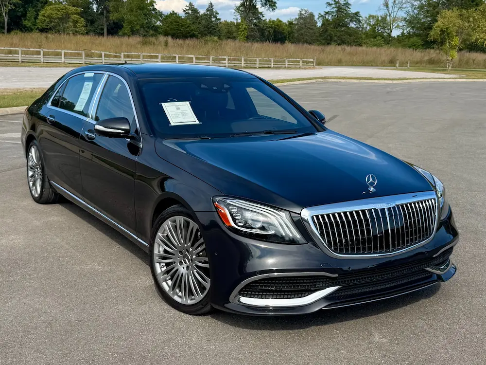 Front view of 2020 Mercedes-Maybach S 650 with chrome vertical grille and LED headlights.