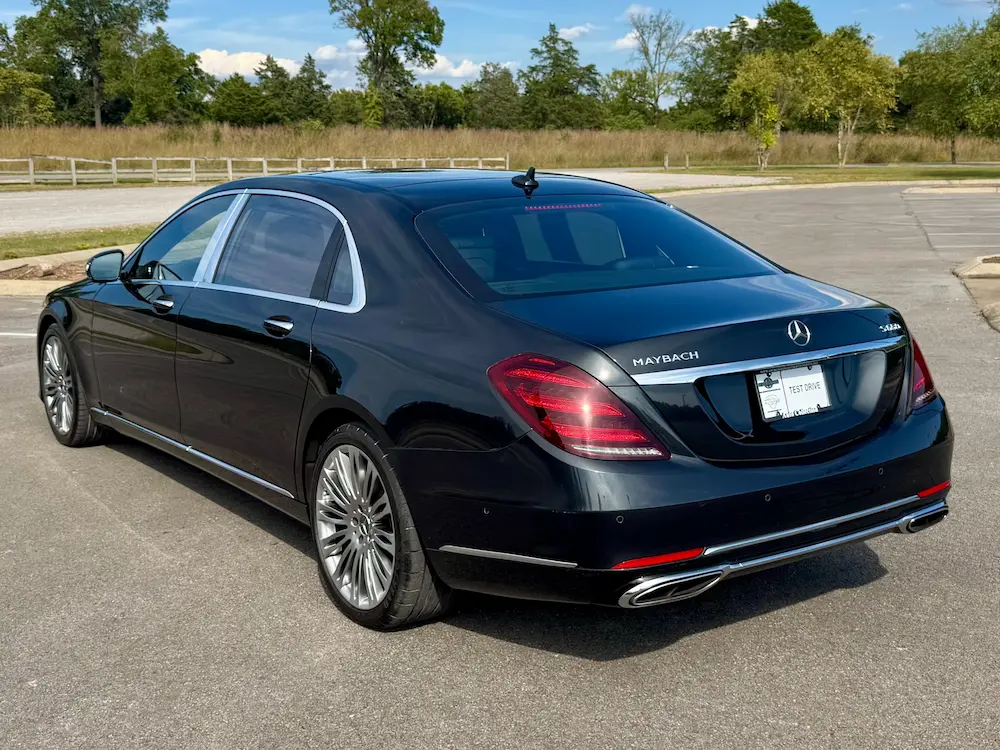 Rear of 2020 Mercedes-Maybach S 650 showcasing Maybach badge and elegant tail design.