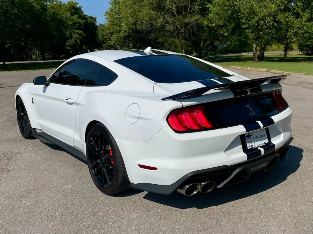 Rear three-quarter view of 2021 Ford Mustang Shelby GT500