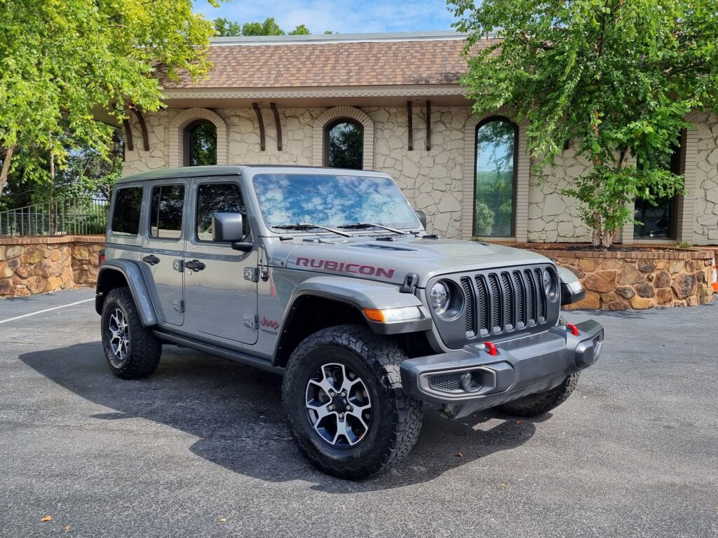 Exterior view of a 2021 Jeep Wrangler Unlimited Rubicon 4x4 at AutoPro Nashville.