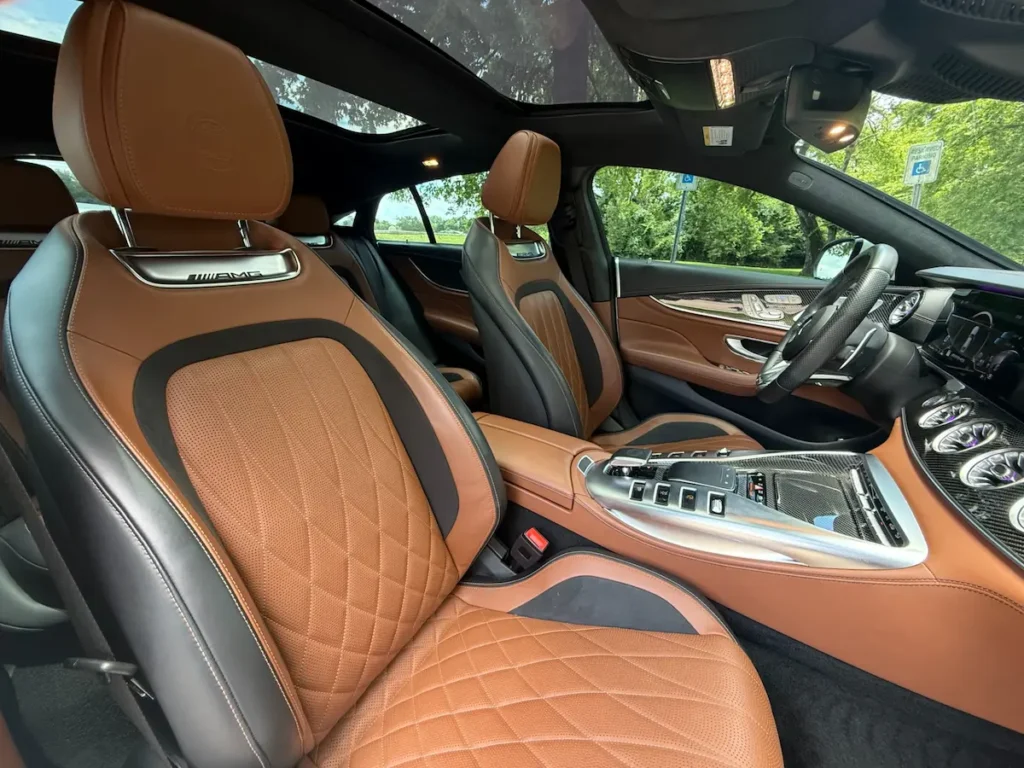 AMG GT 63 S 4-Door Coupe front seats with brown leather and carbon-fiber trim