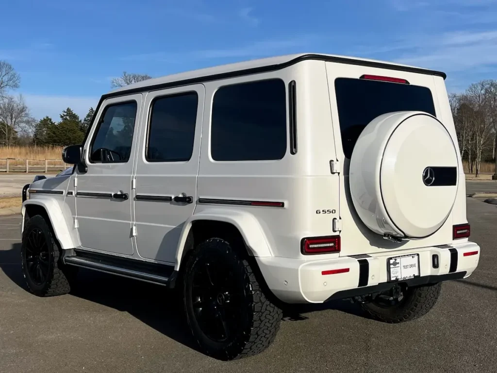 2021 Mercedes-Benz G 550 rear three-quarter view with spare wheel cover