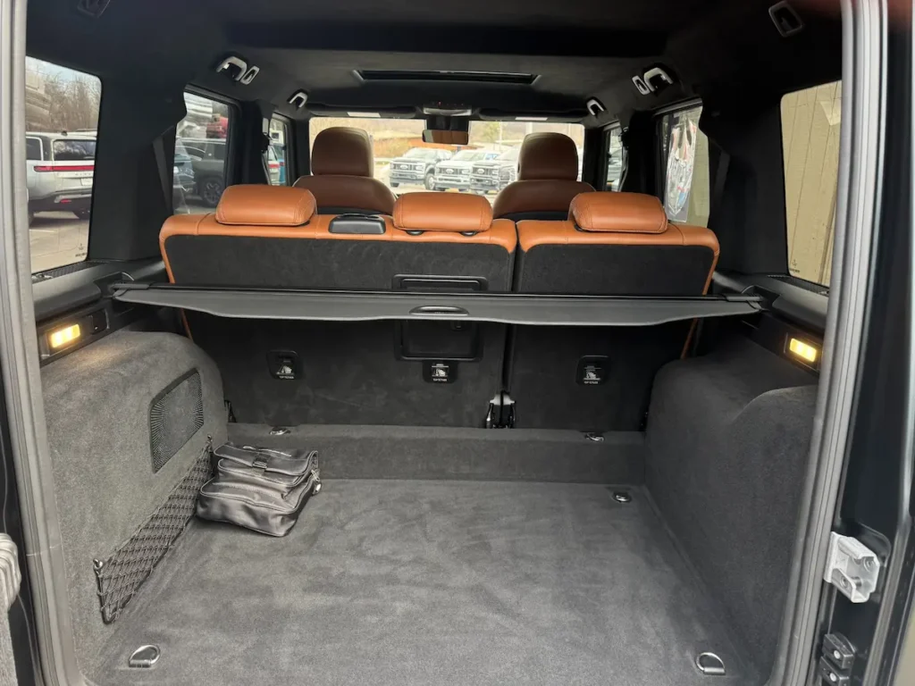 Rear cargo space of 2021 Mercedes-Benz G 63 AMG with G Manufaktur interior