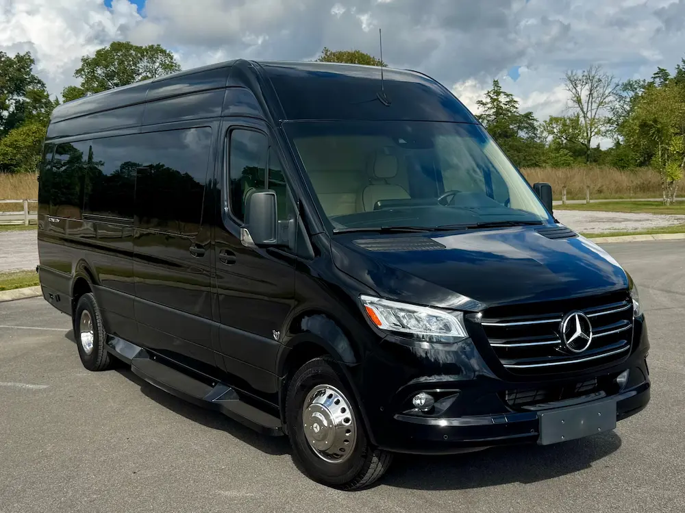 2023 Mercedes-Benz Sprinter 3500XD 170 EXT Ultimate Limo by Midwest Automotive Designs in black exterior.
