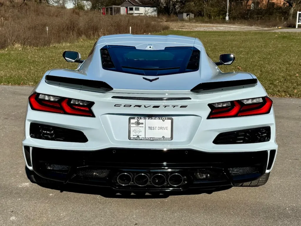 Rear view of the Chevrolet Corvette Z06 showing quad exhaust and rear fascia