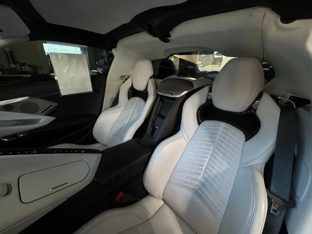 Interior view of the Corvette Z06 showing rear cabin area and seat design