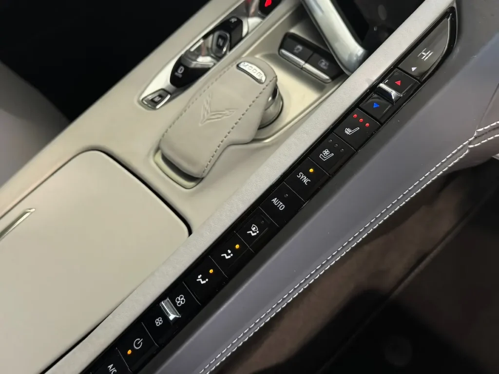 Chevrolet Corvette Z06 center console with drive mode selector and climate control buttons