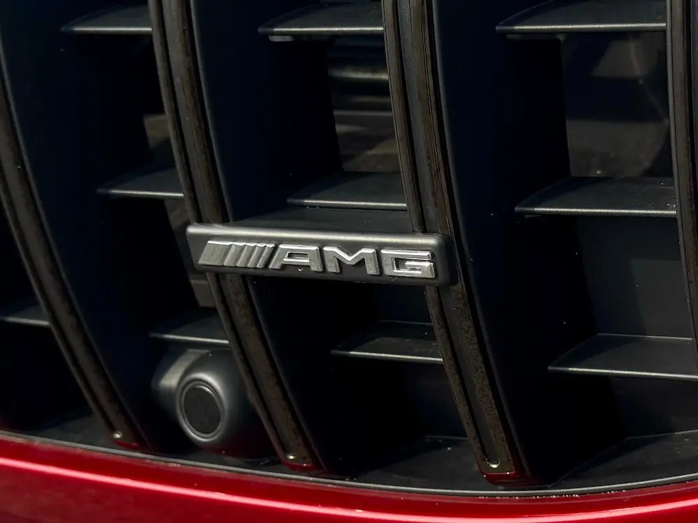 Mercedes-AMG front grille badge close-up on GT 4-Door Coupe