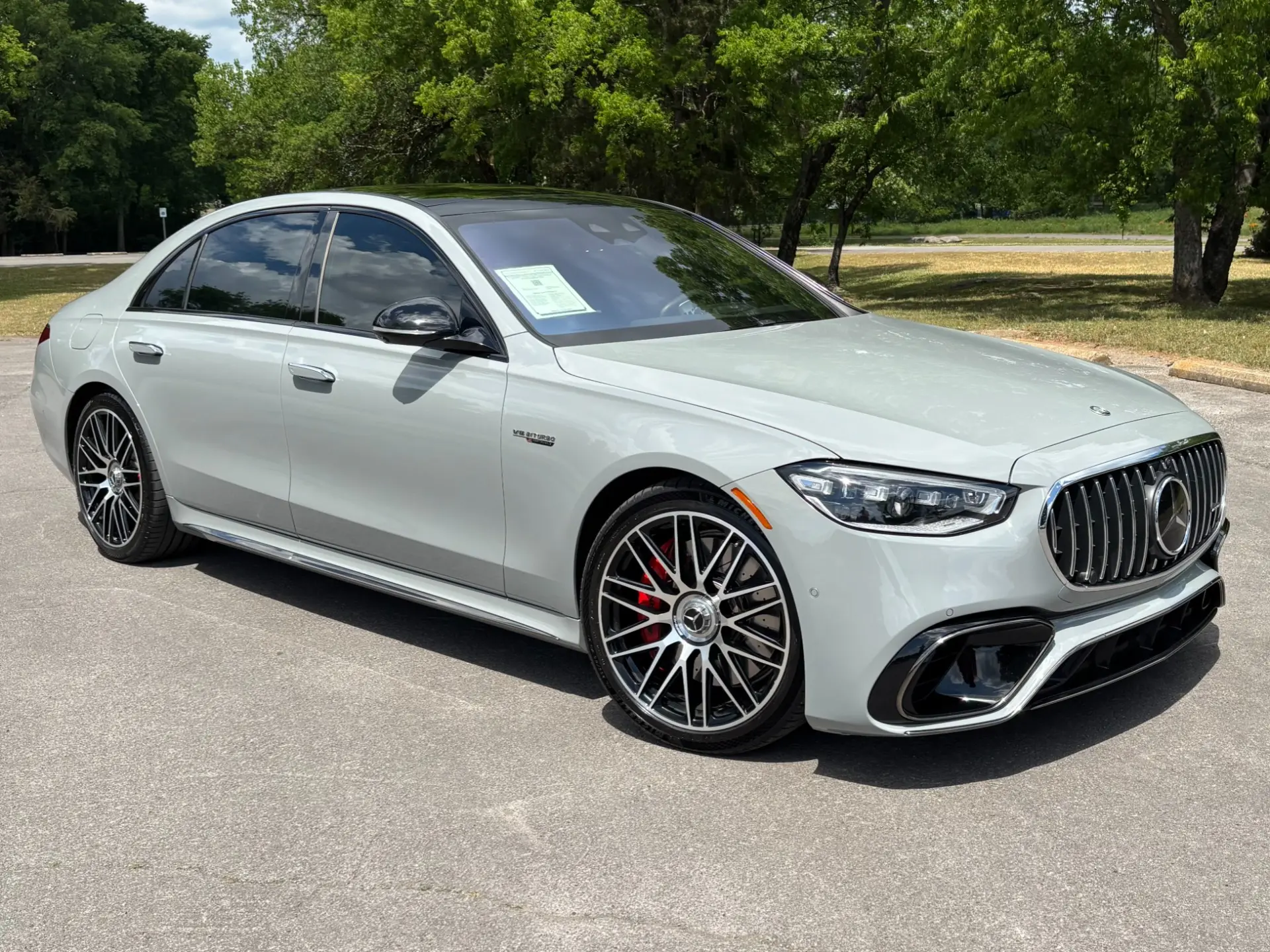 Gray 2024 Mercedes-AMG S 63 E Performance Edition 1 luxury sedan.