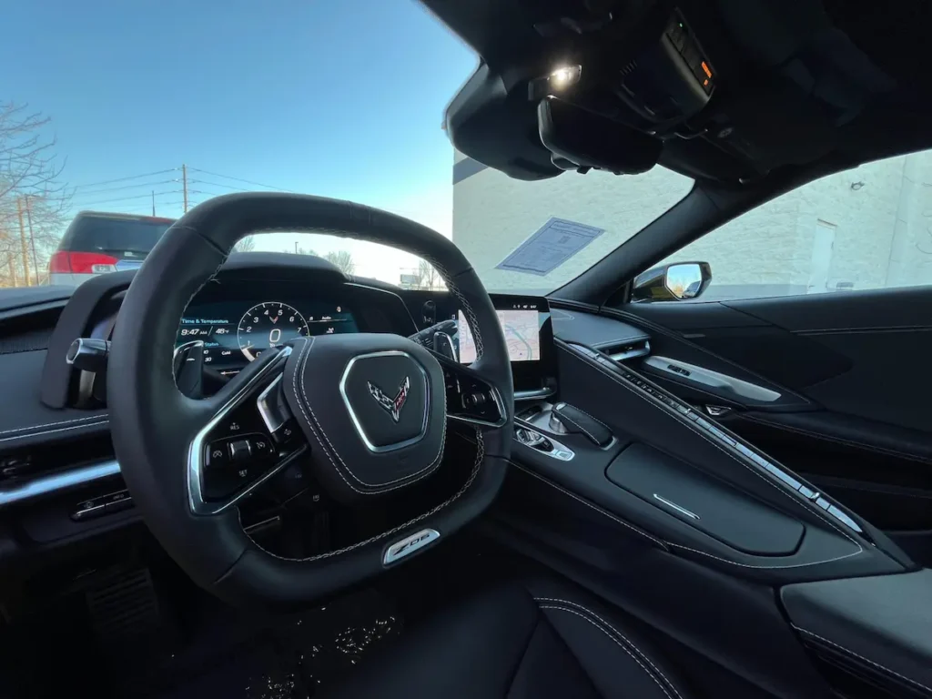 2025 Chevrolet Corvette Z06 interior showing steering wheel and digital cockpit