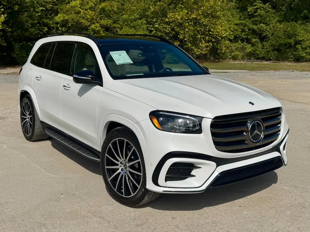 2025 Mercedes-Benz GLS 450 4MATIC SUV with AMG Line Exterior Package in white.