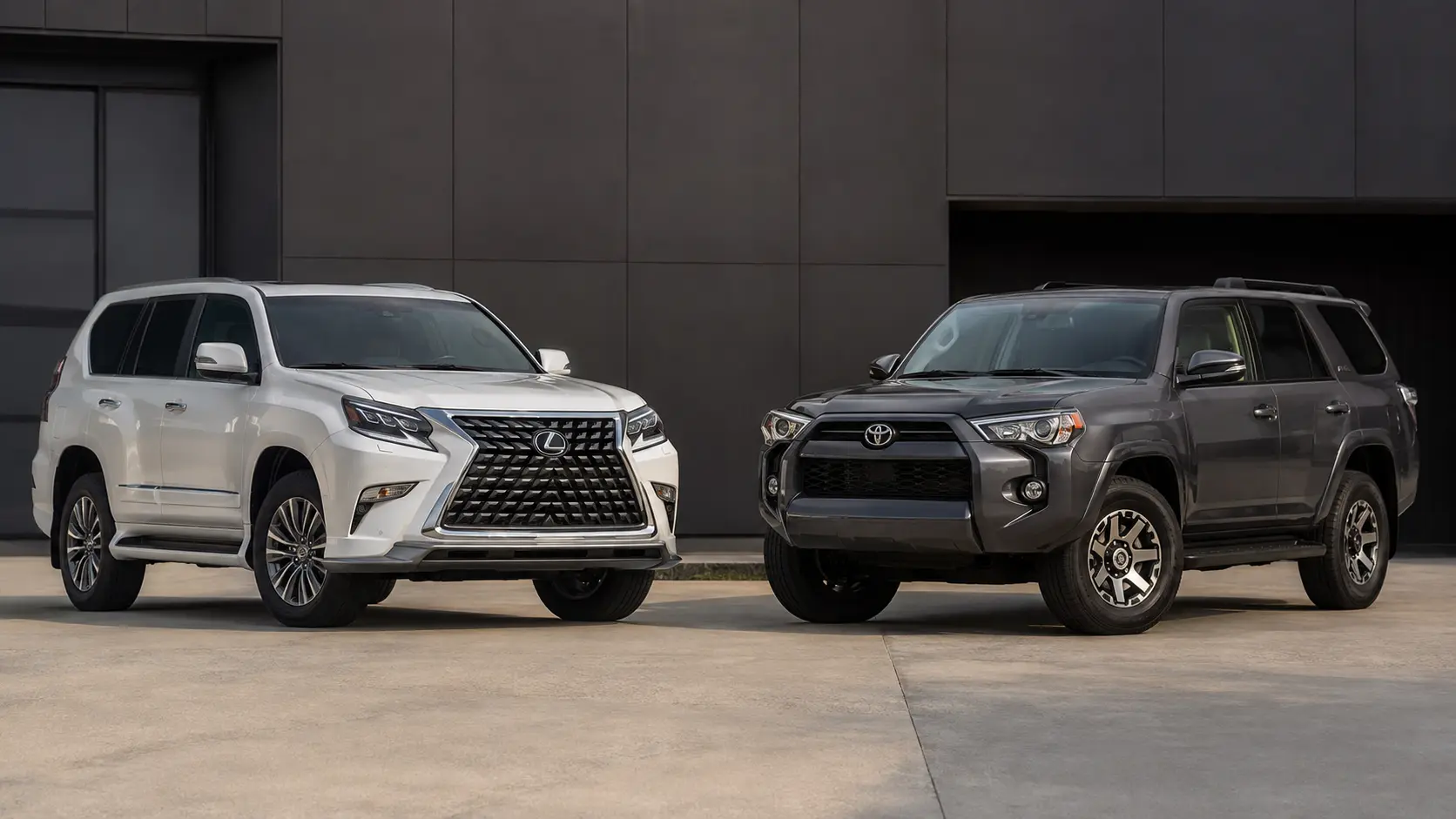 Lexus GX 460 and Toyota 4Runner shown side by side for a used SUV comparison.